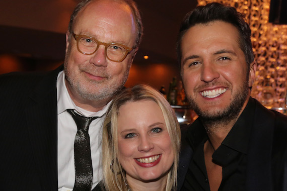 Pictured (L-R): UMG Nashville Chairman and CEO Mike Dungan, UMG Nashville President Cindy Mabe and Luke Bryan (ACM Entertainer of the Year and Vocal Event of the Year "This Is How We Roll" with Florida Georgia Line). Photo: Alan Poizner