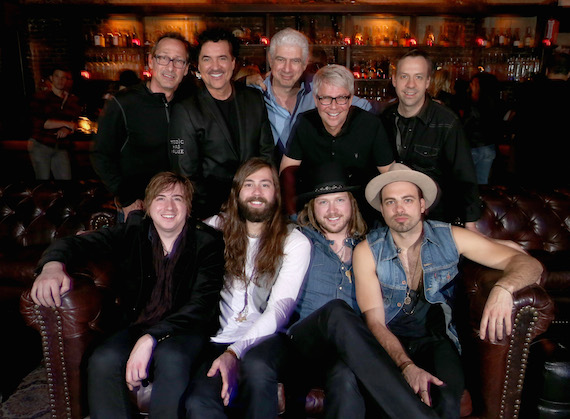 Pictured (L-R) Back Row: Scott McGhee, Scott Borchetta, Rob Light, Jimmy Harnen, Matthew Hargis; Front Row: Bill Satcher, Graham Deloach, Michael Hobby, Zach Brown. Photo: Chris Polk for Getty Images