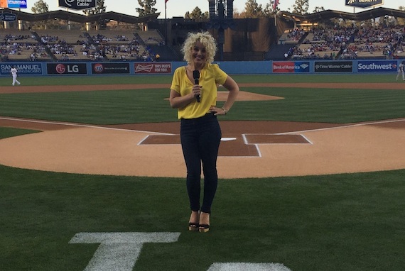 Cam on the field of Dodger Stadium