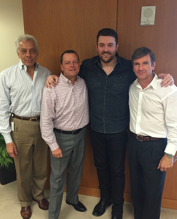 Pictured (L-R): SVP Programming Mike McVay, VP of Label Relations John Kilgo, Chris Young, EVP of Content & Programming John W. Dickey. 