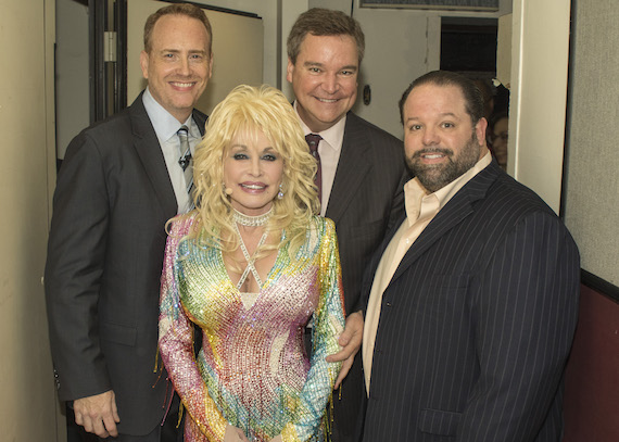 Pictured (L-R): Bob Greenblatt, Chairman, NBC Entertainment; Dolly Parton; Sam Haskell, President, Magnolia Hill Entertainment through Warner Brothers Television,; Danny Nozell, CTK Management.