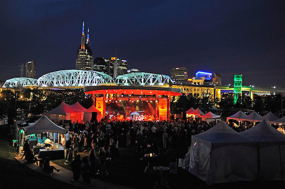 Nighttime shot of GRAMMY Block Party at Cumberland Park. 