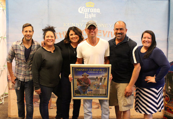 Pictured (l-r):  Morris Higham Managements Kyle Quiqley; Sony Music Nashville Director, Marketing, Rachel Fontenot and VP, Sales, Caryl Healey; Kenny Chesney; Sony Music Nashville Sr. VP Marketing, Paul Barnabee and Director, Digital Sales, Alaina Vehec. Photo: Jill Trunnell  