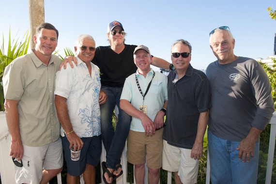 Pictured (L-R): BMIs Mark Mason, Mayor Craig Cates, Jack Ingram, SunTrust Banks Earl Simmons, BMIs Jody Williams and KWSWFs Charlie Bauer gather for a photo at the Ocean Key Sunset Pier Kick.