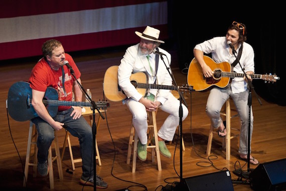 Pictured (L-R): Bob DiPiero, Robert Earl Keen and Charlie Worsham perform at the San Carlos Institute during the Key West Songwriters Festival on May 7, 2015, in Key West, FL. Photo: Erika Goldring. 