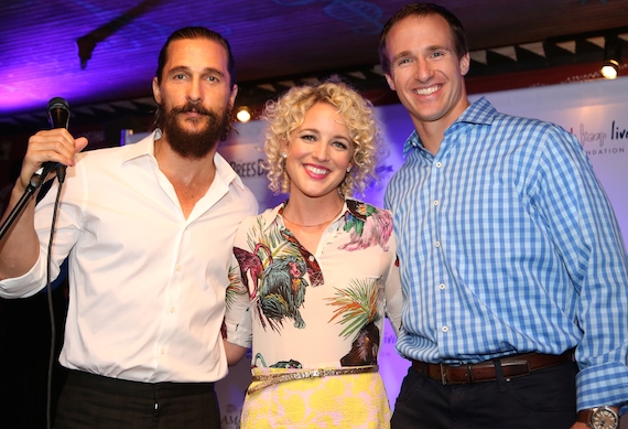 Pictured (L-R): Oscar winning actor Matthew McConaughey, Arista Nashvilles Cam, & New Orleans Saints Quarterback Drew Brees. Photo: Jim Ezell - EZ Event Photography