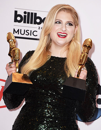 Meghan Trainor accepts two awards at the May 17th Billboard Music Awards in Las Vegas. Photo: Steve Granitz/WireImage/Billboard