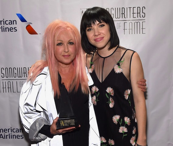 Carly Rae Jepsengave a heartfelt performance of Cyndi Laupers, Time After Time, before inducting the songwriter who then performed her hit, Hat Full Of Stars. Photo: Larry Busacca/ Getty/ SHOF