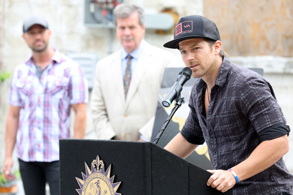 (L-R): Kip Moore speaks at "Comeback Kid Skatepark Project" press conference on 6/3. Photo: Alan Poizner.