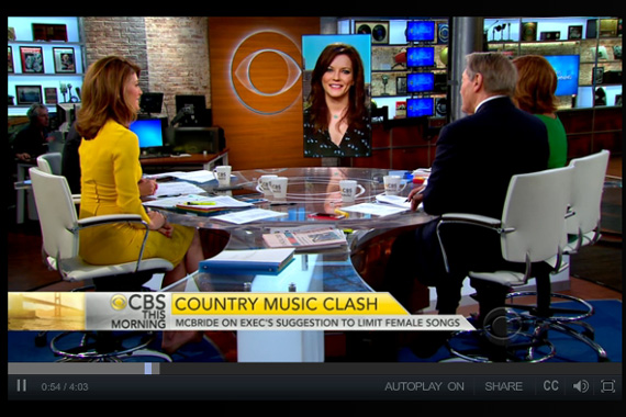 Martina McBride appears CBS This Morning in NYC on Tuesday, June 2 where she discusses her thoughts on the state of Country radios lack of female voices.