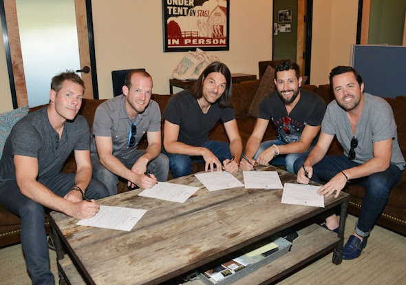 Old Dominion signs up for ACM membership at the Academy of Country Music office in Encino, CA. Photo: Michel Bourquard/Courtesy of the Academy of Country Music