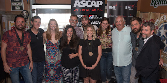 L-R (Front row) Brad Tursi, Columbia Nashvilles Mary Allison, Brooke Meris, co-writer Melissa Peirce; Columbia Nashvilles Samantha Borenstein, Dave Dame, co-writer Jonathan Singleton; Columbia Nashvilles David Friedman L-R (Back row): Columbia Nashvilles R.J. Meacham, Tyler Farr. 