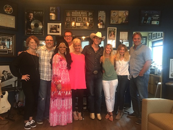 From L to R: Lisa Ray (VP, Brand Management), Kevin Herring (SVP, Promotion), Ivy Dene (Walker County), Peter Strickland (EVP/GM, WMN), Sophie Dawn (Walker County), William Michael Morgan, Kristen Williams (VP, Promotion), Cris Lacy (VP, A&R), Scott Hendricks (EVP, A&R)