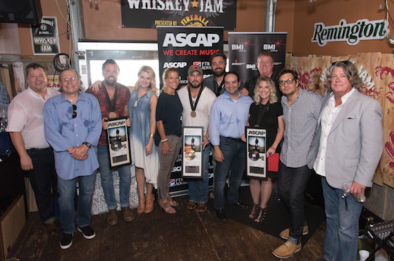 (L-R): BMIs Bradley Collins, Patrick Joseph Musics Pat Higdon, ASCAP songwriter Brad Tursi, ASCAPs Beth Brinker, BMIs Leslie Roberts, BMI singer-songwriter Tyler Farr, ASCAP songwriter Jonathan Singleton, Big Machine Musics Mike Molinar, ASCAPs Mike Sistad, BMI songwriter Melissa Pierce, Big Deal Musics Pete Robinson, and Disneys Patrick Clifford.