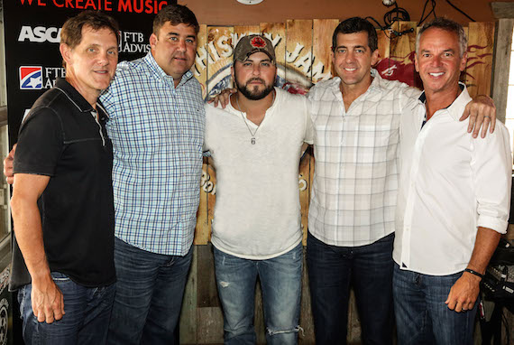 L-R: Columbia Nashvilles Norbert Nix, Sonys Jim Catino, Tyler Farr; and new Sony Music Nashville senior leadership executives Ken Robold, Executive Vice President & COO; and Steve Hodges, Executive Vice President, Promotion & Artist Development.