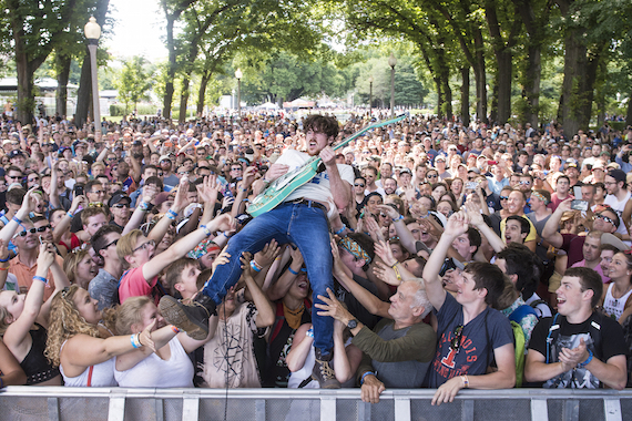 Kevin McKeown of Black Pistol Fire plays the BMI stage at Lollapalooza