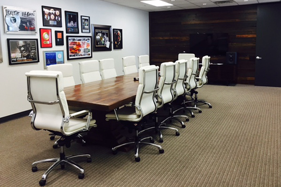 Borman's Conference Room, also featuring reclaimed wood.