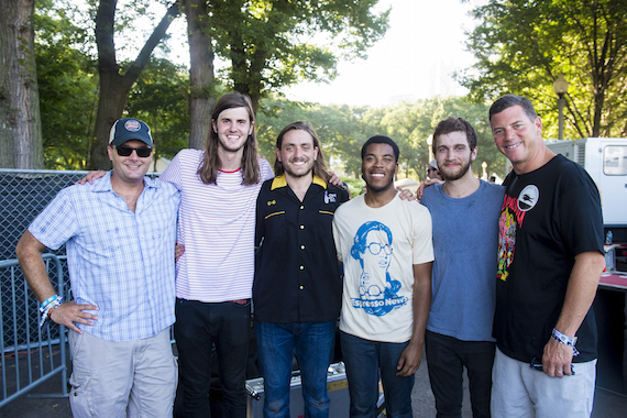 High Brew Coffees David Smith (L) and BMIs Mark Mason (R) pose with Nashville-based BMI band the Lonely Biscuits