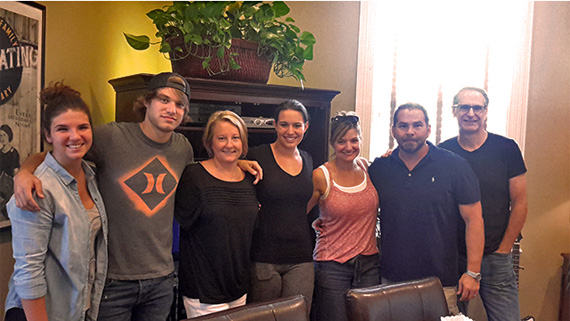 Producer Michael Knox celebrates three No. 1s for Jason Aldean and a birthday with his staff. (L-R): Jennifer Crouch, Michael Tyler, Kim Wiggins, Rachel Farley, Shalacy Griffin, Knox and Craig Currier. Photo: C. McTyre    