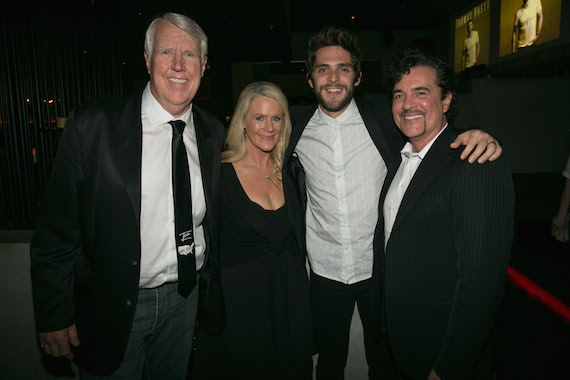 Pictured (L-R): The Valory Music Co. SVP Promoition George Briner, Big Machine Label Group SVP A&R Allison Jones, Thomas Rhett and Big Machine Label Groups President/CEO Scott Borchetta. Photo: Katie Kauss