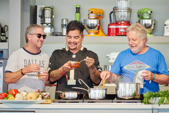 Chefs Tim Love (R), Aaron Sanchez (C) and Jonathan Waxman (L).