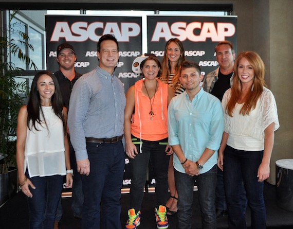 Pictured (l-r, front row): Whizbang's Jennifer Wolczyk and Jim Scherer, Daphne Willis, and Sony ATV's Mark Abramowitz and Hannah Williams; (back row) Sony ATV's Ed Williams, ASCAP's Evyn Mustoe and Leavens, Strand & Glover, LLC's Hillel Frankel.