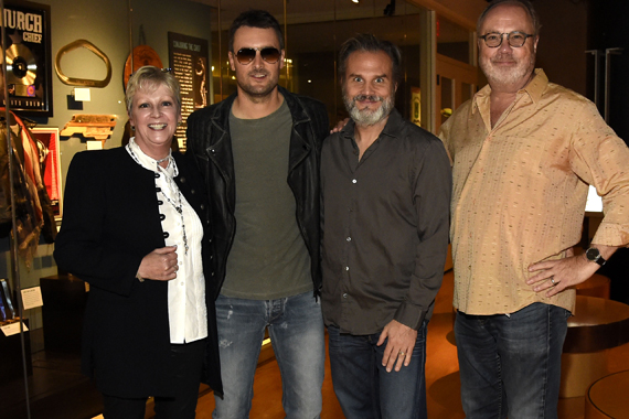 VIP preview of Eric Church's exhibit at the Country Music Hall of Fame. Pictured (L-R): Pictured are (l-r): Country Music Hall of Fame and Museum's Carolyn Tate, Eric Church, John Peets, and Universal Music Group's Mike Dungan. Photo: Rick Diamond, Getty Images for the Country Music Hall of Fame and Museum