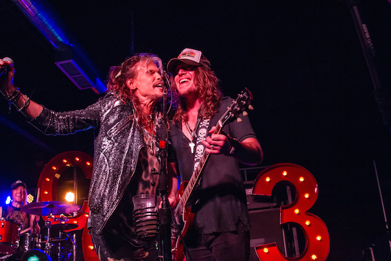 Pictured (L-R): Steven Tyler and Jaren Johnston share vocals on Sweet Emotion." Photo: Jessica Wardwell