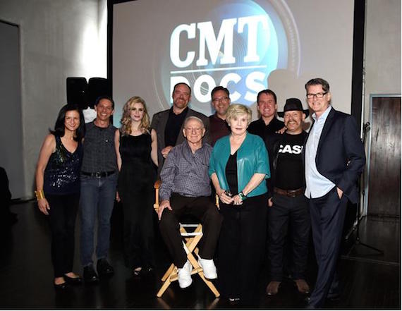 Back row (L-R): Leslie Fram, SVP Music and Talent, CMT; Lewis Bogach, VP Series Production and Development, CMT; Ana Cristina Alvarez, fiance of John Carter Cash; John Carter Cash, son of Johnny Cash; Brian Mansfield, Senior Music Writer, USA Today; Brian Philips, President, CMT; John Miller-Monzon, Director, News and Documentaries, CMT; Derik Murray, Executive Producer, Producer and Co-director, Johnny Cash: American Rebel   Front (L-R): Lou Robin, Johnny Cash manager and promoter for over 30 years; Karen Robin, wife of Lou Robin  