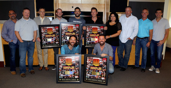 Pictured (L-R) Back Row: Paul Barnabee (SVP, Marketing, Sony Music Nashville), Josh Easler, Randy Goodman (Chairman & CEO, Sony Music Nashville), Whit Sellers, Matthew Ramsey, Trevor Rosen, Caryl Healey (VP, Sales, Sony Music Nashville), Keith Gale (SVP/National Promotion, RCA), Steve Hodges (EVP, Promotions & Artist Development, Sony Music Nashville), Ken Robold (EVP & COO, Sony Music Nashville) Front Row: Geoff Sprung, Brad Tursi