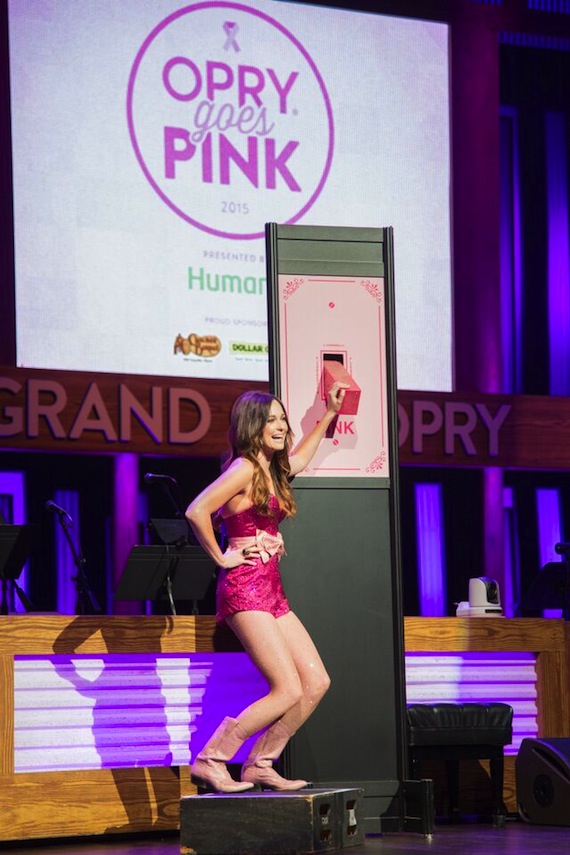 Kacey Musgraves flips the switch on the Grand Ole Opry's signature barn turning it pink at the 7th Annual "Opry Goes Pink" show.