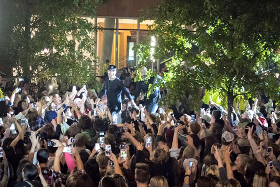 Sam Hunt runs through the crowd at his October 28th street party.