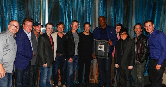 From L-R: Derek George (W/C Songwriter), Clark Miller (EVP, Operations, North America, Warner/Chappell Music), Michael Martin (VP, ASCAP), Ben Vaughn (EVP, Warner/Chappell Nashville), Brandon Lay (W/C Songwriter), Ashley Gorley (W/C Songwriter), Cale Dodds (W/C Songwriter), Jon Platt (CEO, Warner/Chappell Music), Seth Ennis (W/C Songwriter), John Titta (EVP, Creative Services, ASCAP) Brett James (W/C Songwriter), Marc Emert-Hutner (VP, ASCAP)