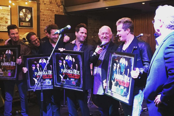 Pictured (L-R): Josh McSwain, Parmalee; Jon Loba, BBR; Parmalee's Matt Thomas, Scott Thomas; Benny Brown, BBR; Barry Know, Parmalee; Rick Shedd, BBR. Photo: instagram.com/bbrmusicgroup