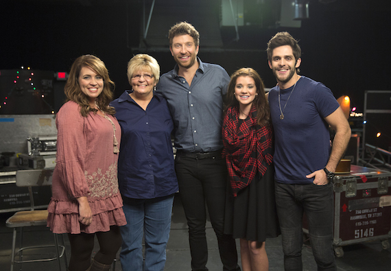 Pictured (L-R): Kinsee's mother, Holly; grandmother, Sandra; Brett Eldredge; Kinsee; and Thomas Rhett. Photo: Dusty Draper / CMA