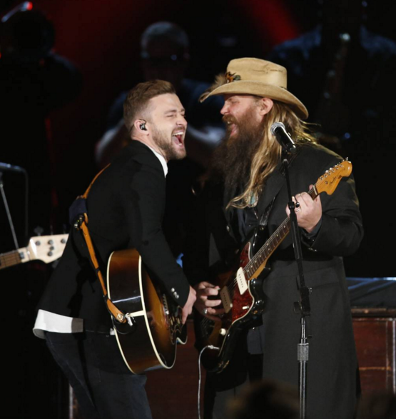 Justin Timberlake and Chris Stapleton perform during the Country Music Association Awards. Photo: CMA/Instagram