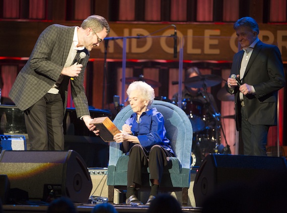 Pictured (L-R): Steve Buchanan, Jean Shepard, Bill Anderson. Photo: Chris Hollo, Opry.