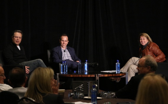 Pictured (L-R) Robert Deaton, Executive Producer of CMA television properties; Rob Mills, ABC Senior Vice President of Alternative Series, Specials, and Late-Night Programming; Sarah Trahern, CMA Chief Executive Office. Photo Credit: Christian Bottorff / CMA