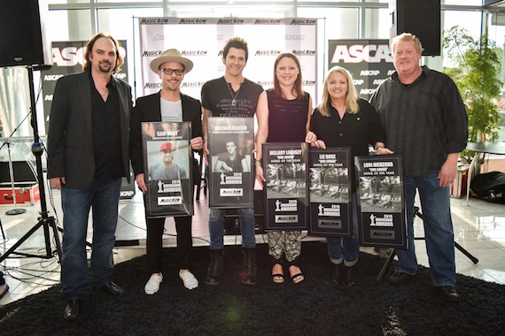 Pictured (L-R): MusicRows Sherod Robertson, manager Brad Belanger on behalf of Sam Hunt, Breakthrough Songwriter Michael Carter, Song of the Year co-writers Hillary Lindsey and Liz Rose, and ASCAPs Mike Sistad. Photo: Bev Moser