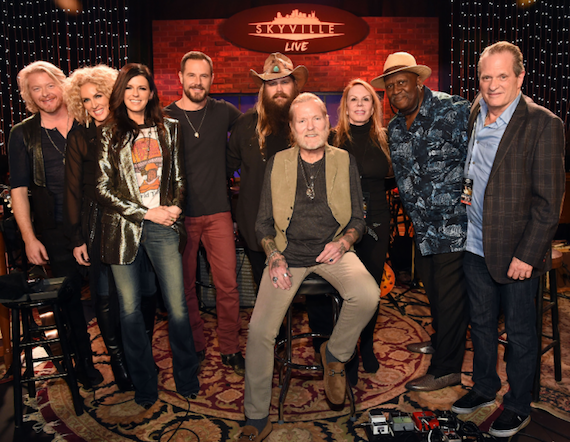  Pictured (L-R): Philip Sweet, Kimberly Schlapman, Karen Fairchild and Jimi Westbrook of Little Big Town; Chris Stapleton; Gregg Allman (seated); Tisha Fein, Skyville Live; Taj Mahal; Wally Wilson, Skyville Live. Photo: Rick Diamond, Getty Images for Skyville Live.