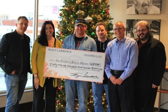 Pictured (L-R): Steve Emley (Fitzgerald-Hartley), Cheryl Davis (Sr. Director of Devlopement at NRM), Tracy Lawrence, Chuck Pursel (Lawrence's Tour Manager), Rev. Glenn Cranfield (President/CEO at NRM), Patrick Thomas (Silverfish)