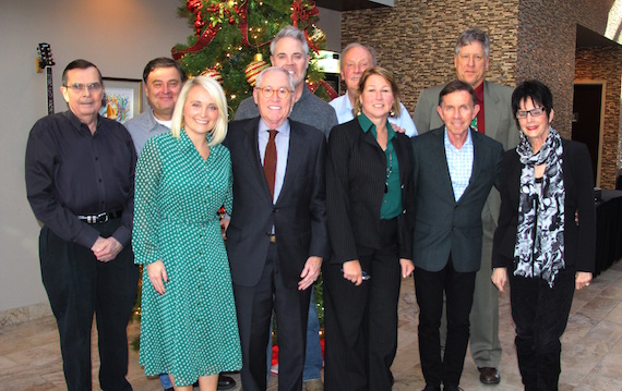 The 2015 CMA Foundation Board of Directors. (front, L-R): Tiffany Kerns, CMA Community Outreach Manager; Ron Samuels, Board Chairman and Chairmain/CEO of Avenue Bank; Sarah Trahern, CMA Chief Executive Officer; Joe Galante, Board Vice Chairman, CMA Board member, and President of Galante Entertainment; Kitty Moon Emery. (back, l-r) Ed Hardy, CMA Board member; Lon Helton, CMA Board member and CEO of Country Aircheck; Blair Garner, host of "America's Morning Show"; Frank Bumstead, CMA Board Chairman and Chairman of Flood, Bumstead, McCready & McCarthy, Inc.; John Huie, CMA Board member and Co-head of CAA Nashville. Photo: Amanda Eckard / CMA