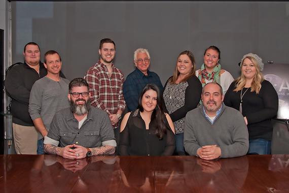 Back Row (L-R): Joe Lee; Brian Fee;  Grayson Flatness, David Kinswiney, Senior VP, BLA; Amy Aylward; Aura Guadagno;  Nicole Wyatt. Front Row (L-R): Clint Perry, Plaid Flag Music; Kree Harrison; Mike Meade, Representing Agent/VP, BLA.  