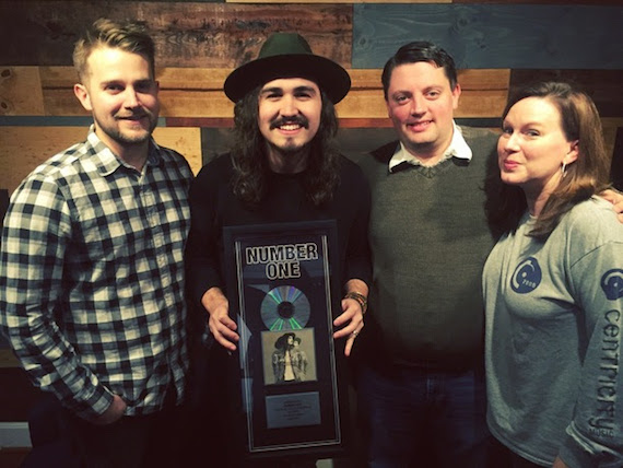 Pictured (L-R): Jon Sell, Centricity Music; Jordan Feliz; Kris Love and Jennifer Allen, Centricity Music