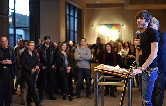 Chris Janson appears on stage at the number one party for "Buy Me A Boat" at BMI. Photo: Getty Images for BMI