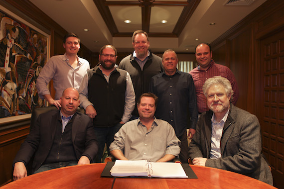 Pictured (Front Row, L-R): Jon Singer, CFO, Spirit Music; Frank Rogers, Daniel Hill, President, Spirit Music Nashville. (Back Row, L-R): Ross Cameron, VP of Acquisitions, Spirit Music; Chip Petree, Ritholz Levy; Brian Bradford, Dir. Administration, Spirit Music; Billy Lynn, VP Creative, Spirit Music; David Crow (Milom, Horsnell, Crow, Rose, Kelley). 