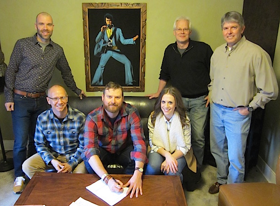 Pictured (bottom row, L-R): Scott Gunter, Durango Artist Management; Drew Kennedy; Sarah Feldman, Writers Den Music Group. (Top row, L-R): Austen Adams, Dickinson Wright PLLC; Bobby Rymer, Partner, Writers Den Music Group; John Rolfe, Rolfe Entertainment Law 