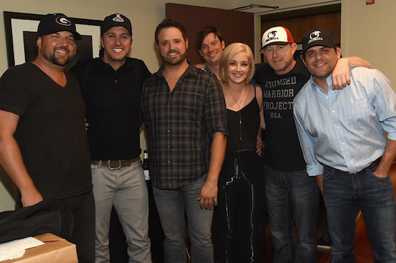 Pictured (L-R): Dallas Davidson, Luke Bryan, Randy Houser, Play It Again Music Publishing's Austin Marshall, Maggie Rose, Ben Hayslip and Rhett Akins