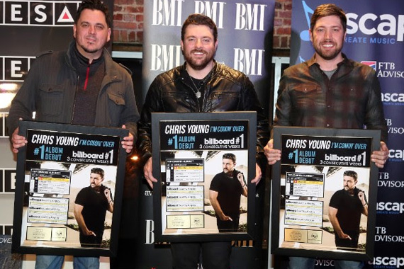 Pictured (L-R): Josh Hoge (SESAC), Chris Young (BMI), Corey Crowder (ASCAP). Photo: Alan Poizner