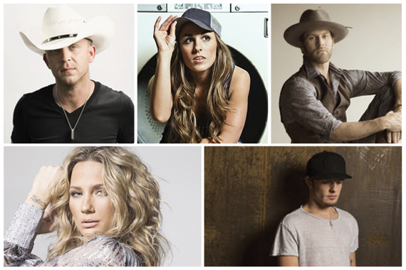 PIctured (clockwise from top right): Justin Moore, Tara Thompson, Drake White, Jennifer Nettles, and Tucker Beathard.